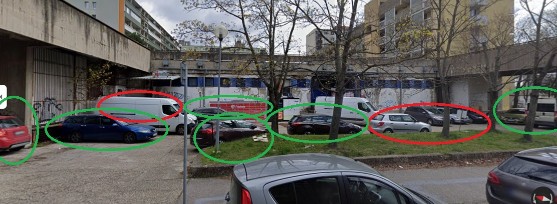 Bezplatné parkovacie miesta vyznačené zelenou farbou pri Amazing Space Karlova Ves